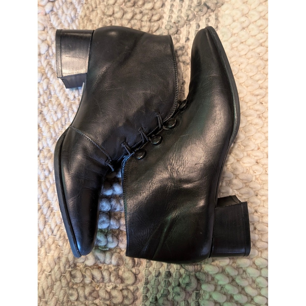 VTG Sudini Made in Italy Black Leather Ankle Boots Steampunk Victorian Goth 8.5 - Picture 3 of 8